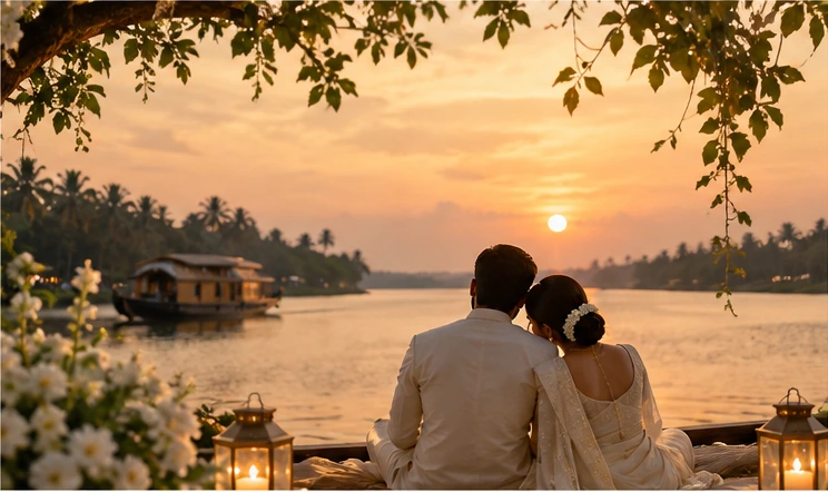 Couple at sunset by the water